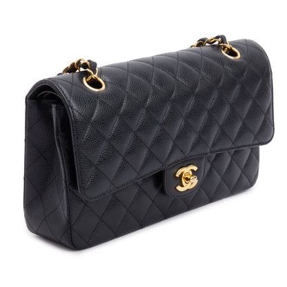 Chanel Black Quilted Caviar Leather Classic Medium Double Flap Bag