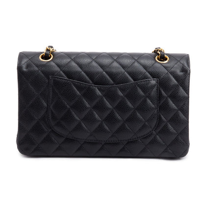 Chanel Black Quilted Caviar Leather Classic Medium Double Flap Bag