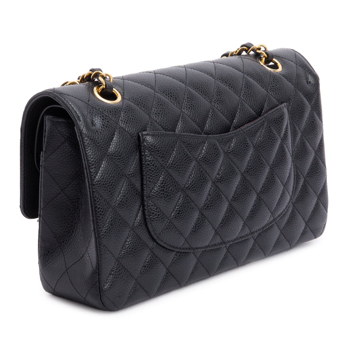 Chanel Black Quilted Caviar Leather Classic Medium Double Flap Bag