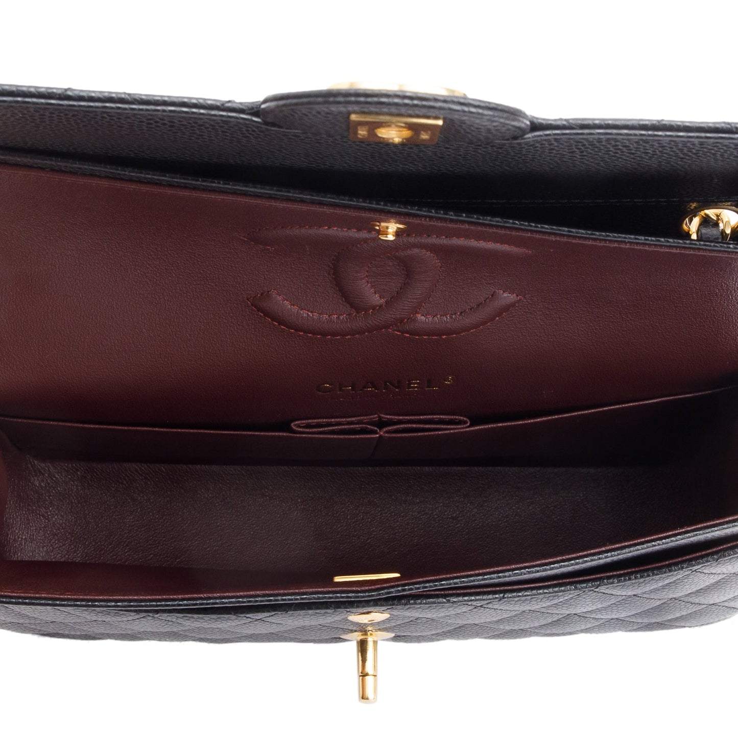 Chanel Black Quilted Caviar Leather Classic Medium Double Flap Bag