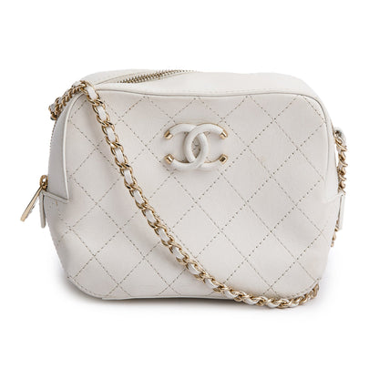 Chanel White Calfskin Leather Stitched Enamel CC Camera Bag