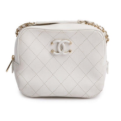 Chanel White Calfskin Leather Stitched Enamel CC Camera Bag
