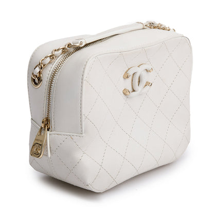 Chanel White Calfskin Leather Stitched Enamel CC Camera Bag