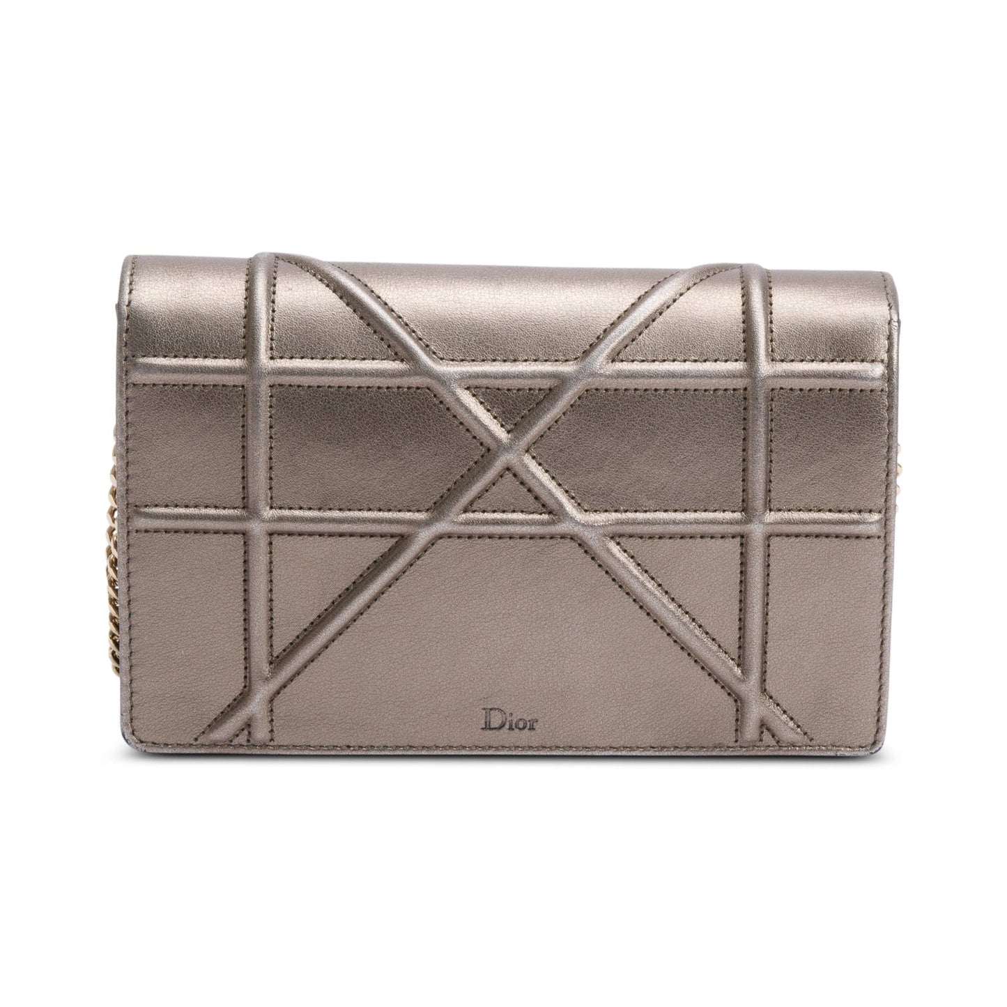 Christian Dior Metallic Gold Diorama Wallet on Chain