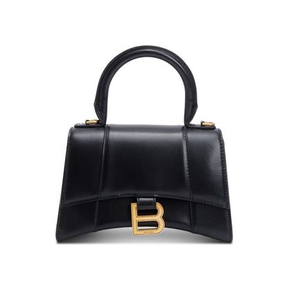 Balenciaga Black Leather XS Hourglass Top Handle Bag