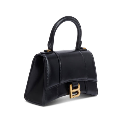 Balenciaga Black Leather XS Hourglass Top Handle Bag