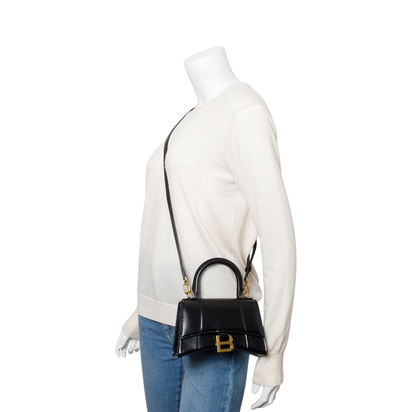 Balenciaga Black Leather XS Hourglass Top Handle Bag