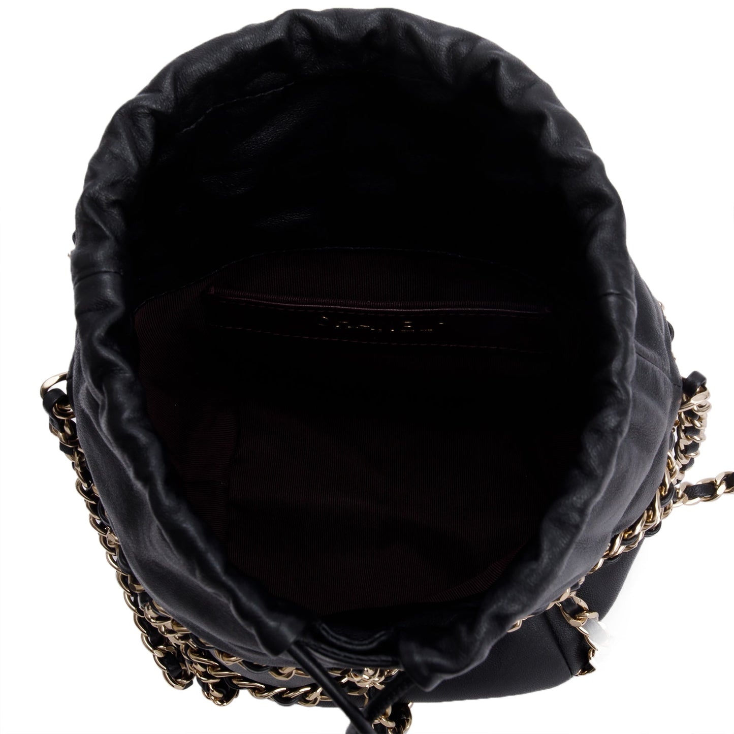 Chanel 2020 Black Lambskin Leather Chain Cage Bucket Bag