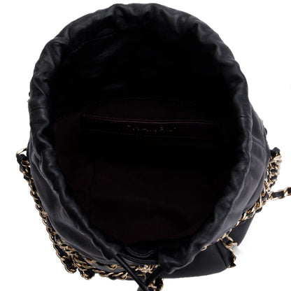 Chanel 2020 Black Lambskin Leather Chain Cage Bucket Bag