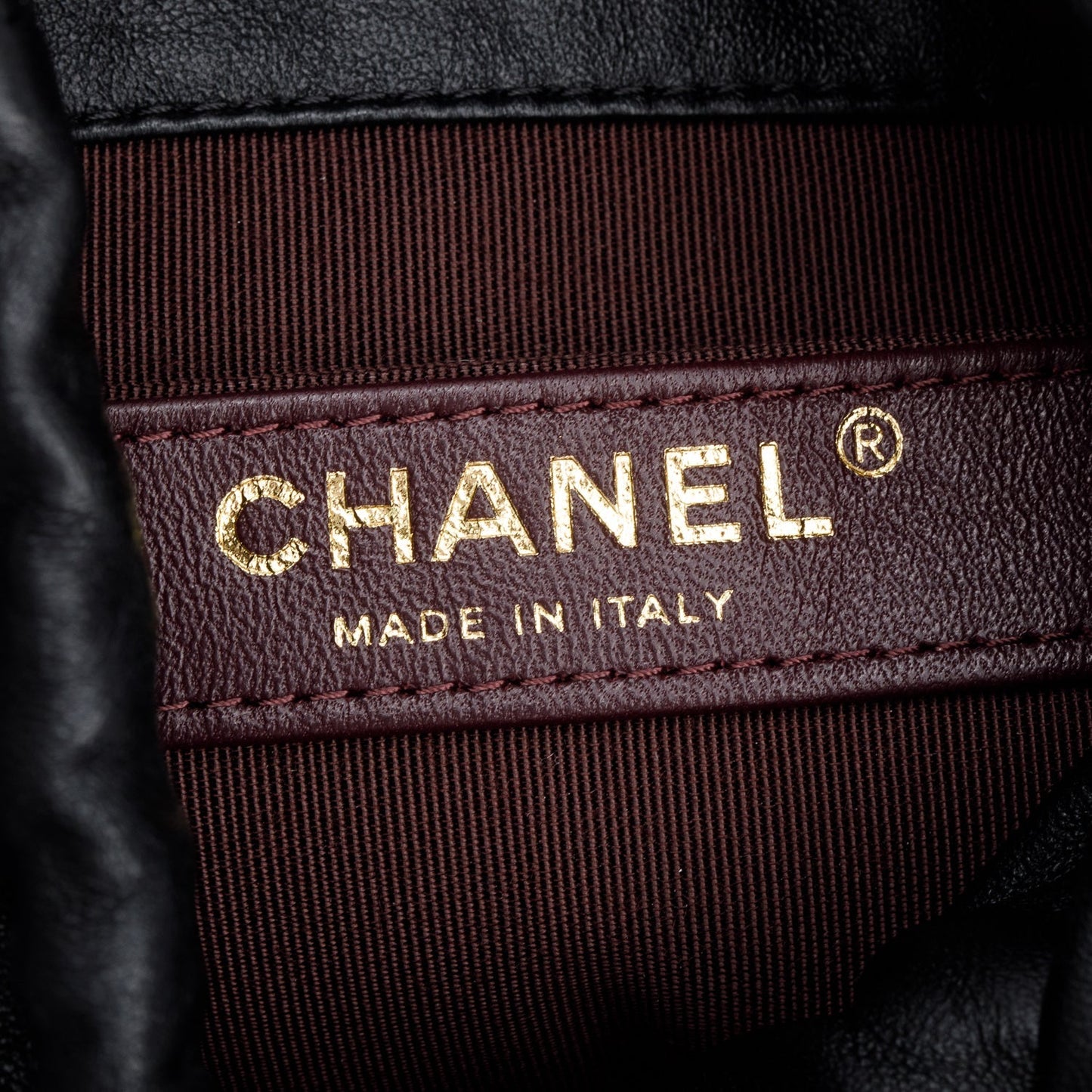 Chanel 2020 Black Lambskin Leather Chain Cage Bucket Bag