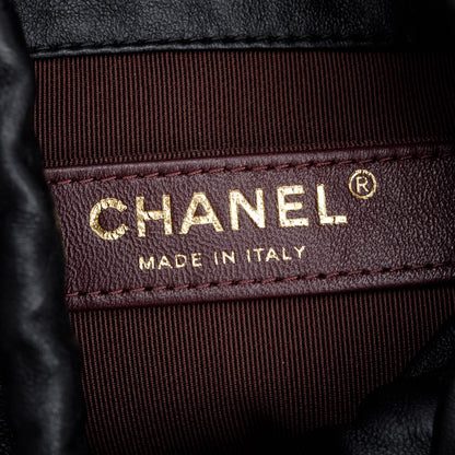 Chanel 2020 Black Lambskin Leather Chain Cage Bucket Bag