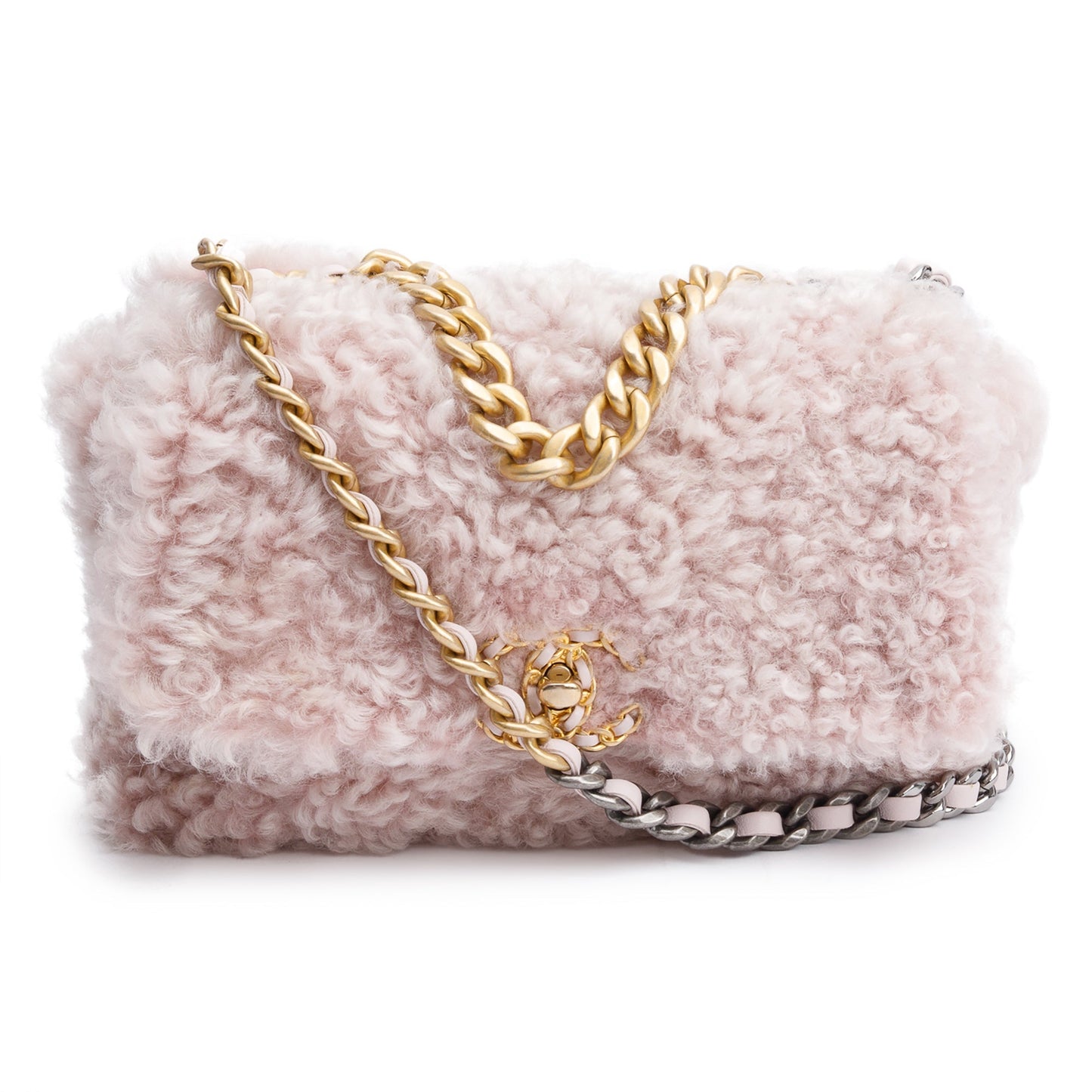 Chanel 2020 Pink Shearling Medium 19 Flap Bag
