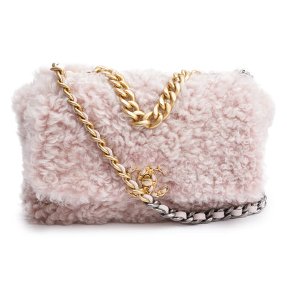 Chanel 2020 Pink Shearling Medium 19 Flap Bag