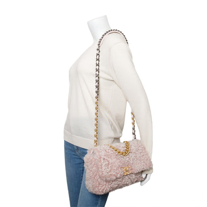 Chanel 2020 Pink Shearling Medium 19 Flap Bag