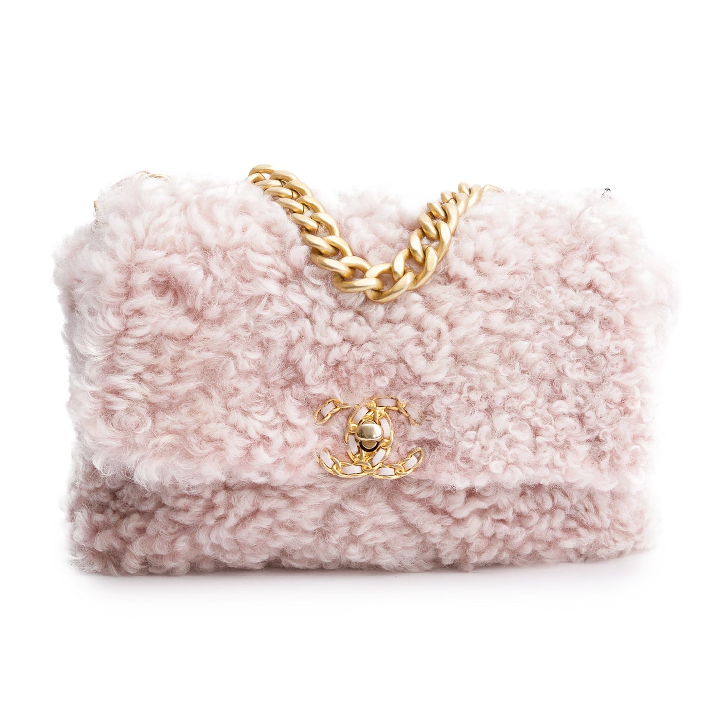 Chanel 2020 Pink Shearling Medium 19 Flap Bag