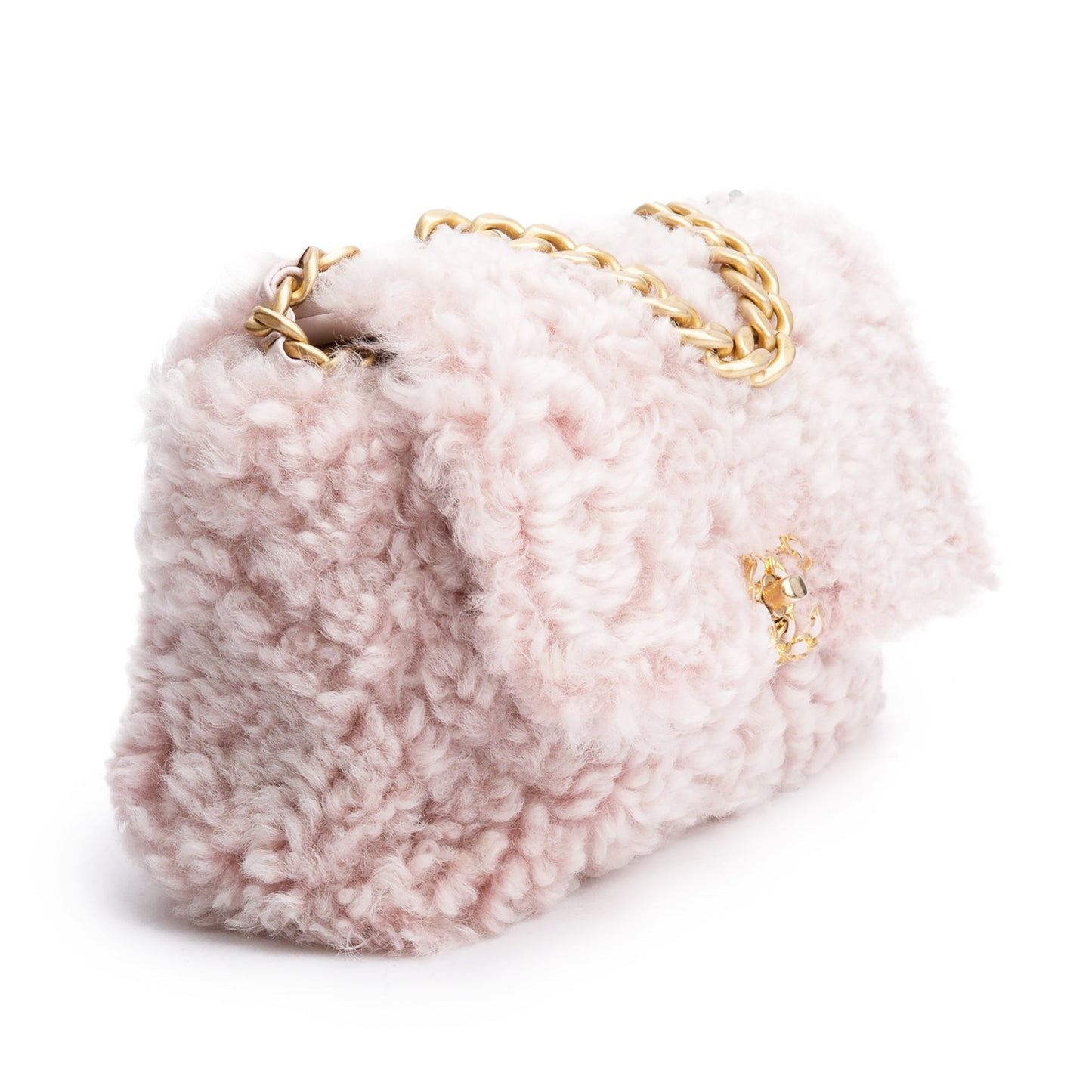 Chanel 2020 Pink Shearling Medium 19 Flap Bag