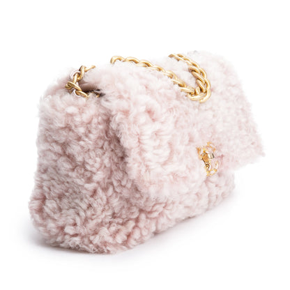 Chanel 2020 Pink Shearling Medium 19 Flap Bag