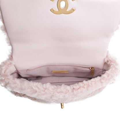 Chanel 2020 Pink Shearling Medium 19 Flap Bag
