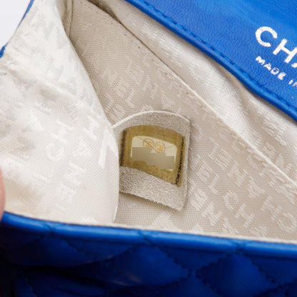 Chanel Vintage Blue Lambskin Leather Classic Extra Mini Rectangular Flap Bag