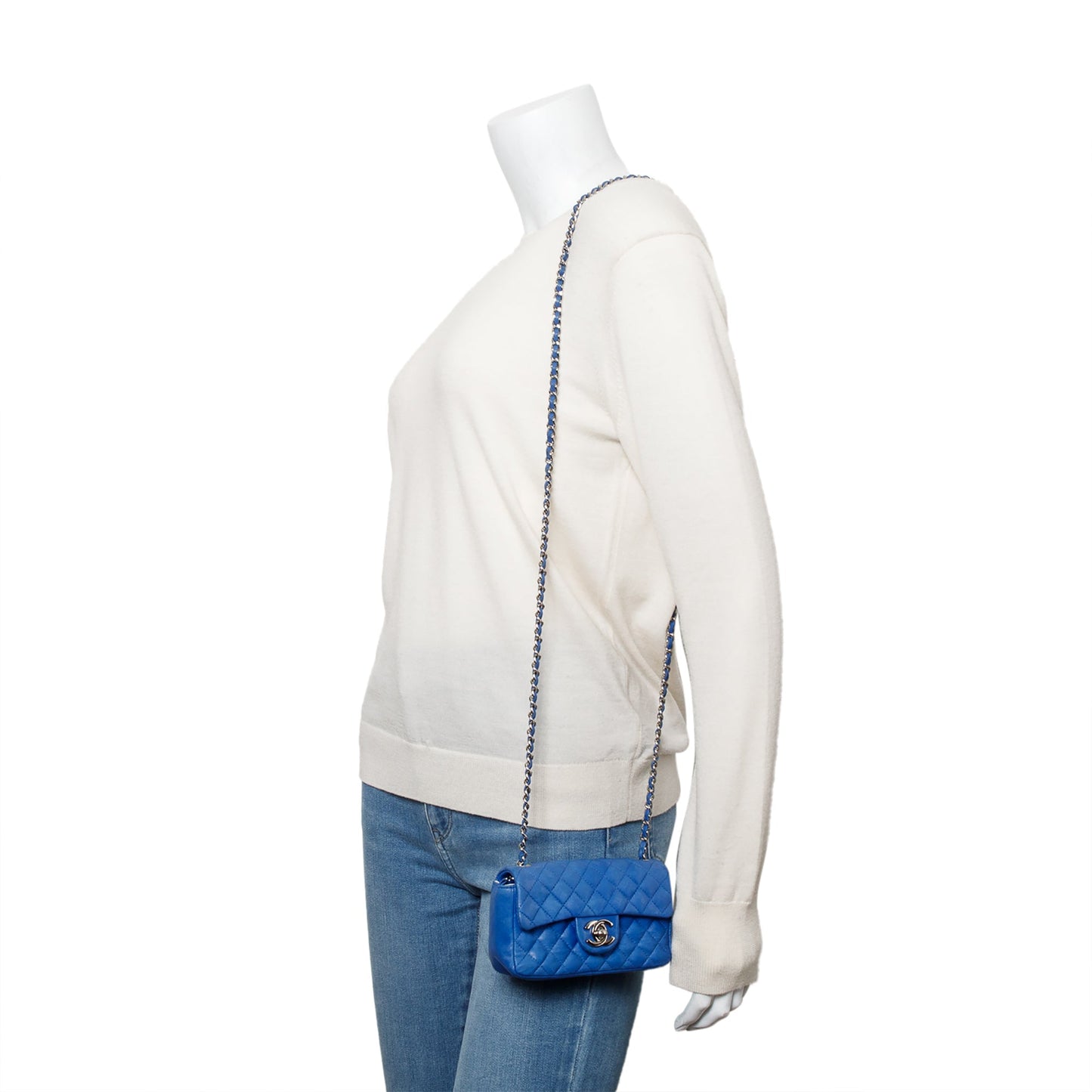 Chanel Vintage Blue Lambskin Leather Classic Extra Mini Rectangular Flap Bag