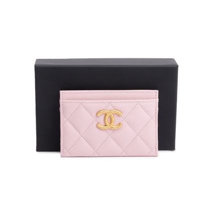 Chanel Pink Quilted Caviar Leather Card Holder