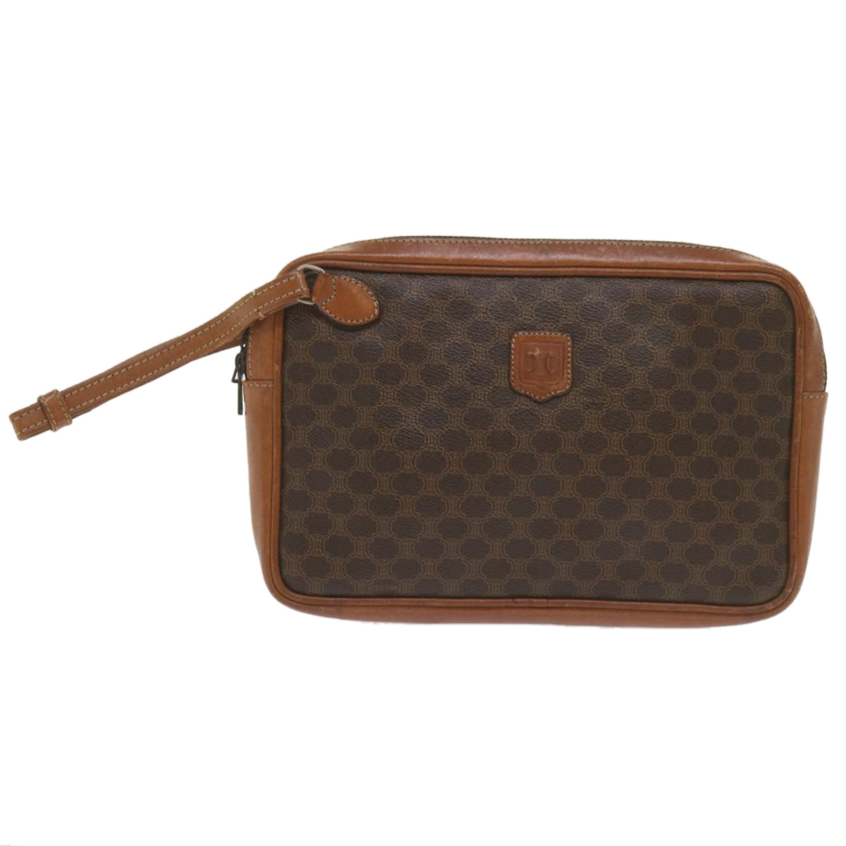 Luxury CELINE Macadam Canvas Clutch Bag PVC Leather Brown  61062