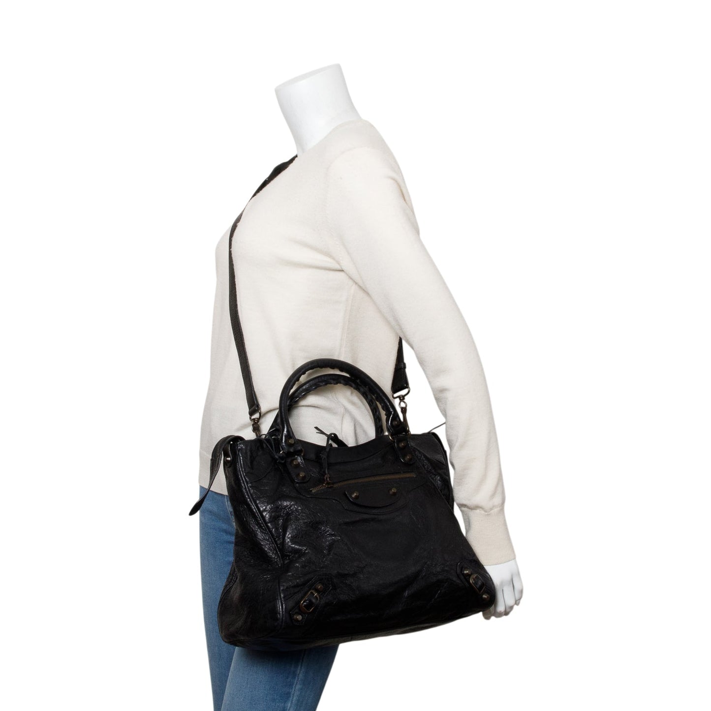 Balenciaga Black Agneu Leather Motocross Classic City Velo Bag