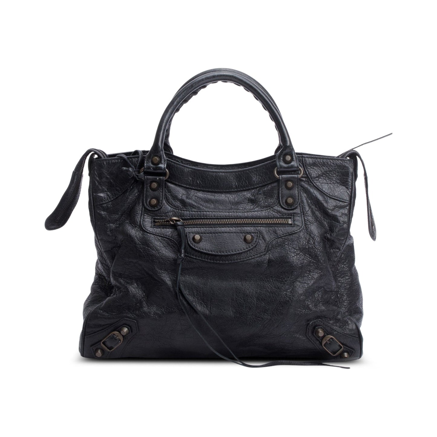 Balenciaga Black Agneu Leather Motocross Classic City Velo Bag