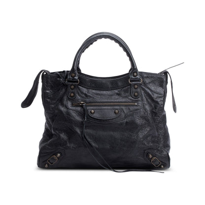 Balenciaga Black Agneu Leather Motocross Classic City Velo Bag