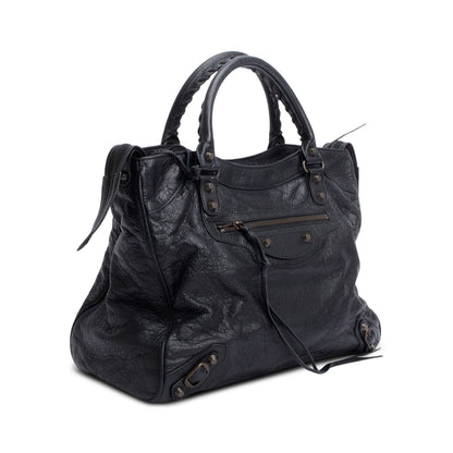 Balenciaga Black Agneu Leather Motocross Classic City Velo Bag