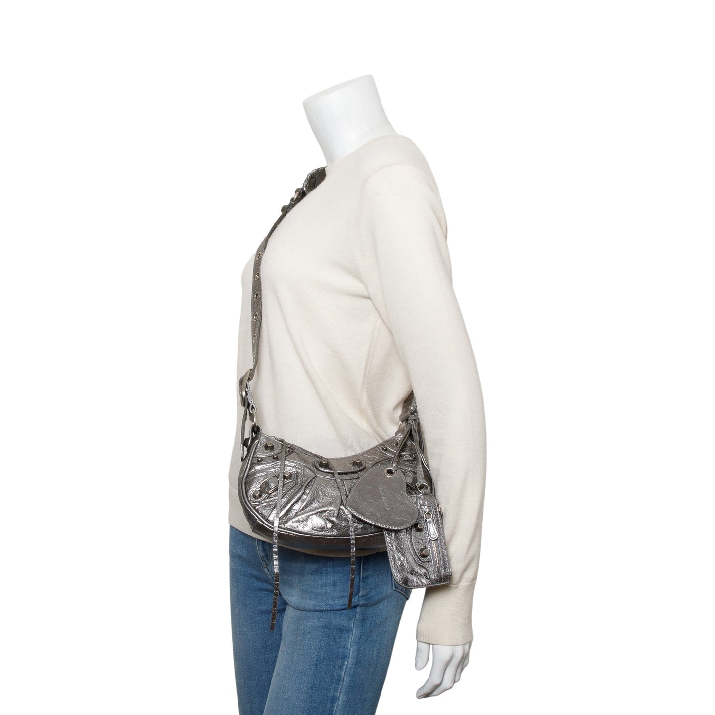 Balenciaga Metallic Silver Calfskin Le Cagole XS Shoulder Bag