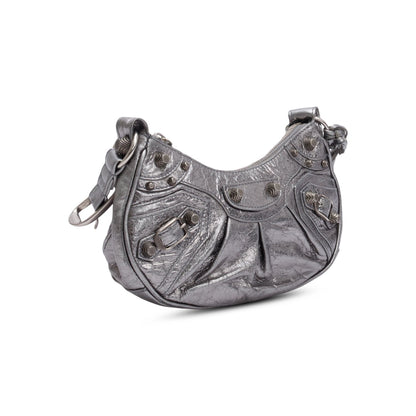 Balenciaga Metallic Silver Calfskin Le Cagole XS Shoulder Bag