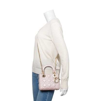 Christian Dior 2020 Pink Cannage Leather Mini Lady Dior Bag
