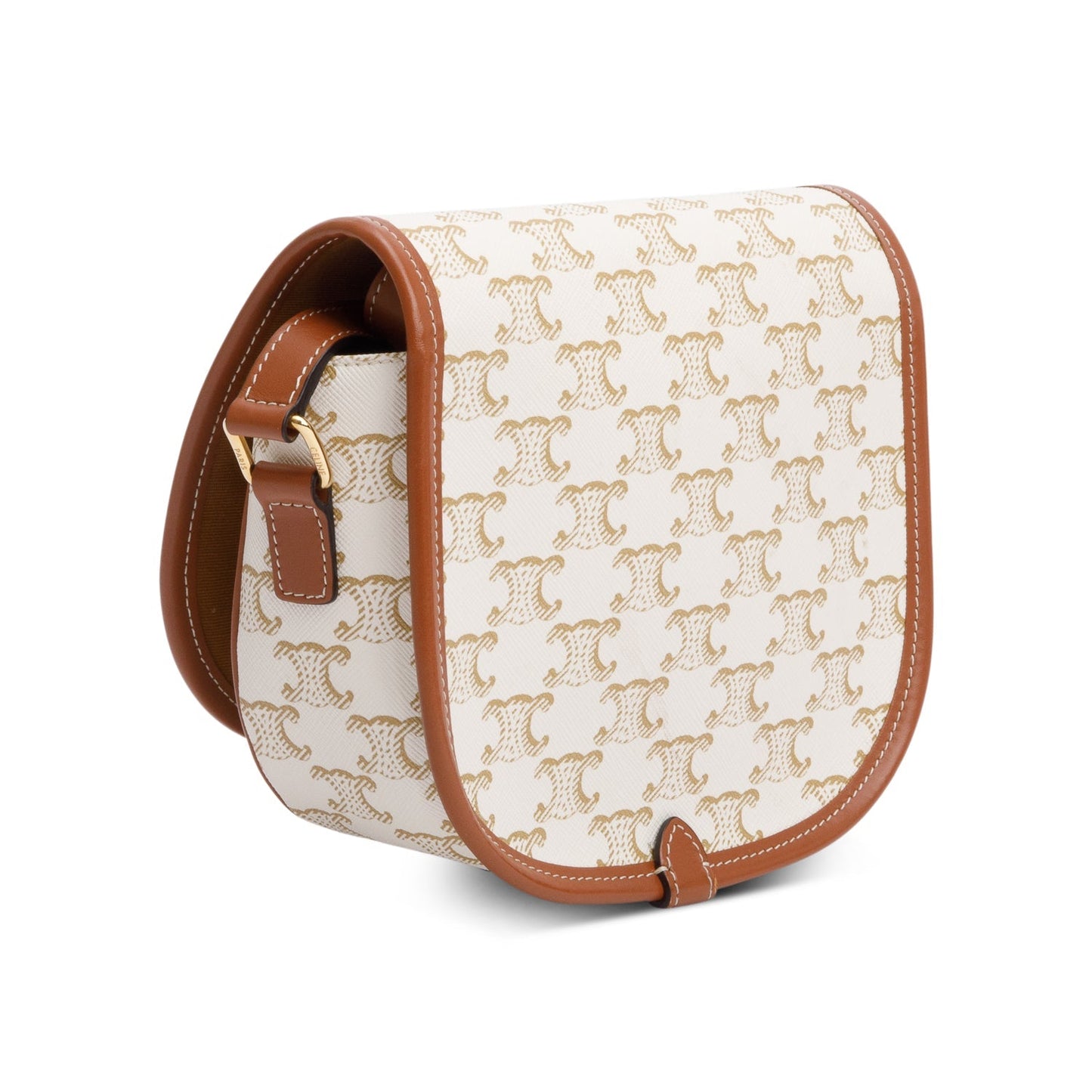 Celine 2021 White Triomphe Canvas and Calfskin Leather Medium Folco Crossbody Bag