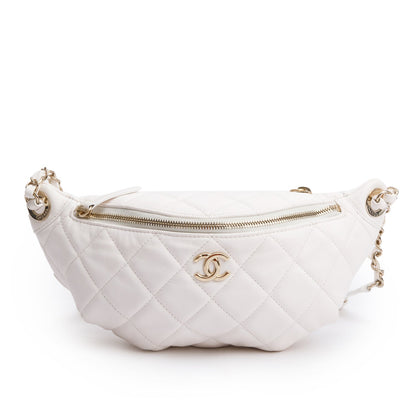 Chanel 2024 White Quilted Calfskin Leather Belt Bag