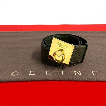 CELINE belt leather khaki logo ring Metal Women