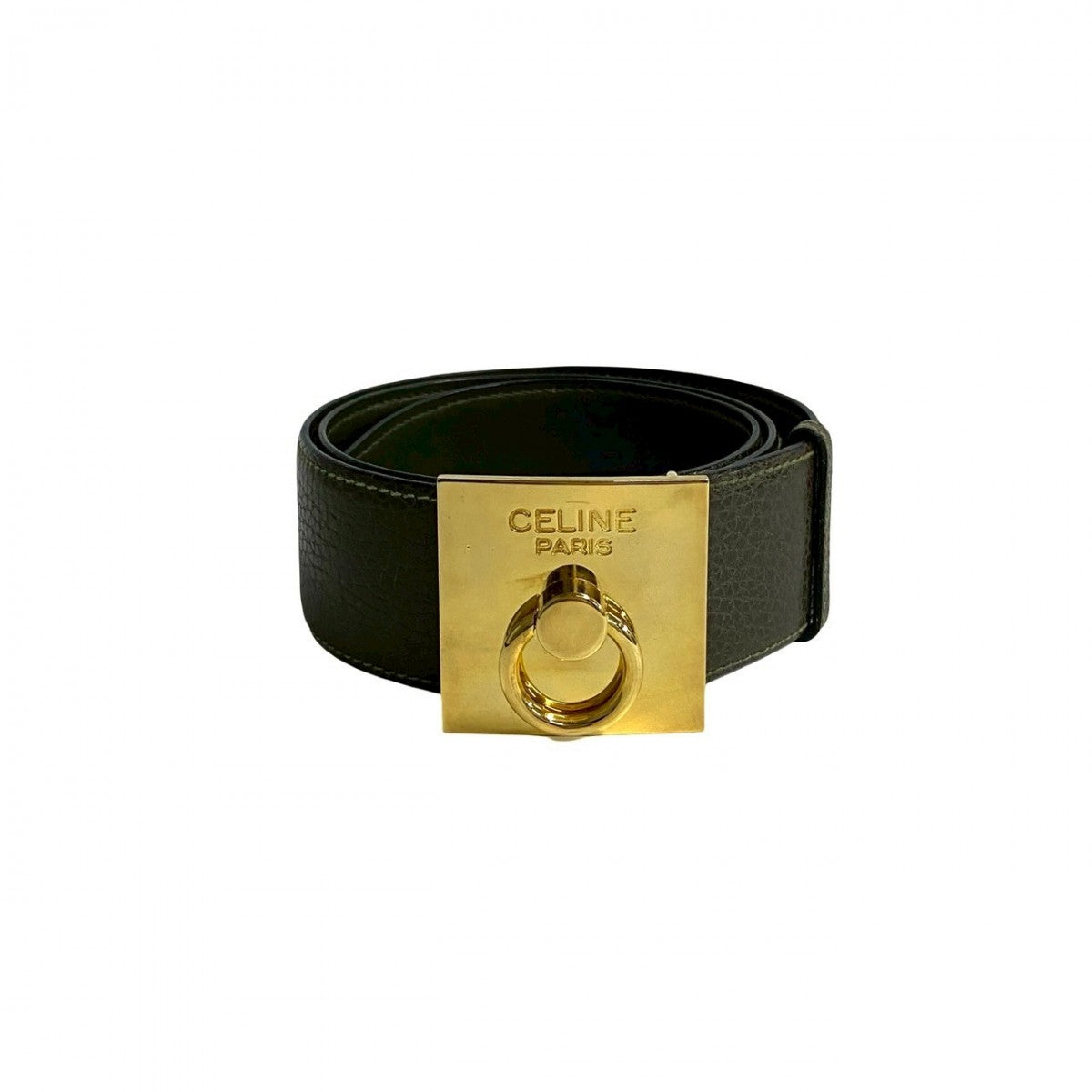 CELINE belt leather khaki logo ring Metal Women