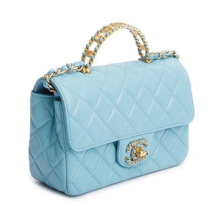 Chanel Turquoise Quilted Lambskin Leather Rectangular Mini Crystal Top Flap Bag