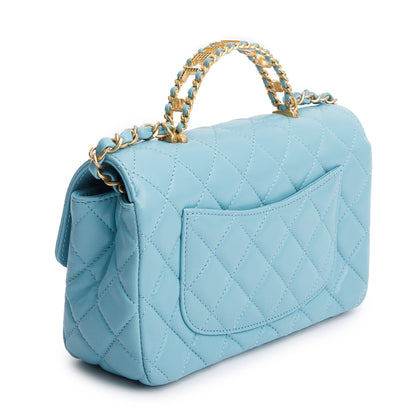 Chanel Turquoise Quilted Lambskin Leather Rectangular Mini Crystal Top Flap Bag