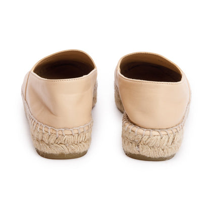 Chanel Neutral & Black Leather CC Logo Espadrilles, Size 35