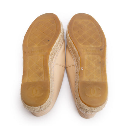 Chanel Neutral & Black Leather CC Logo Espadrilles, Size 35