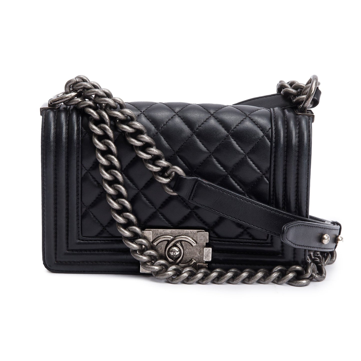 Chanel Black Quilted Lambskin Leather Small Boy Bag