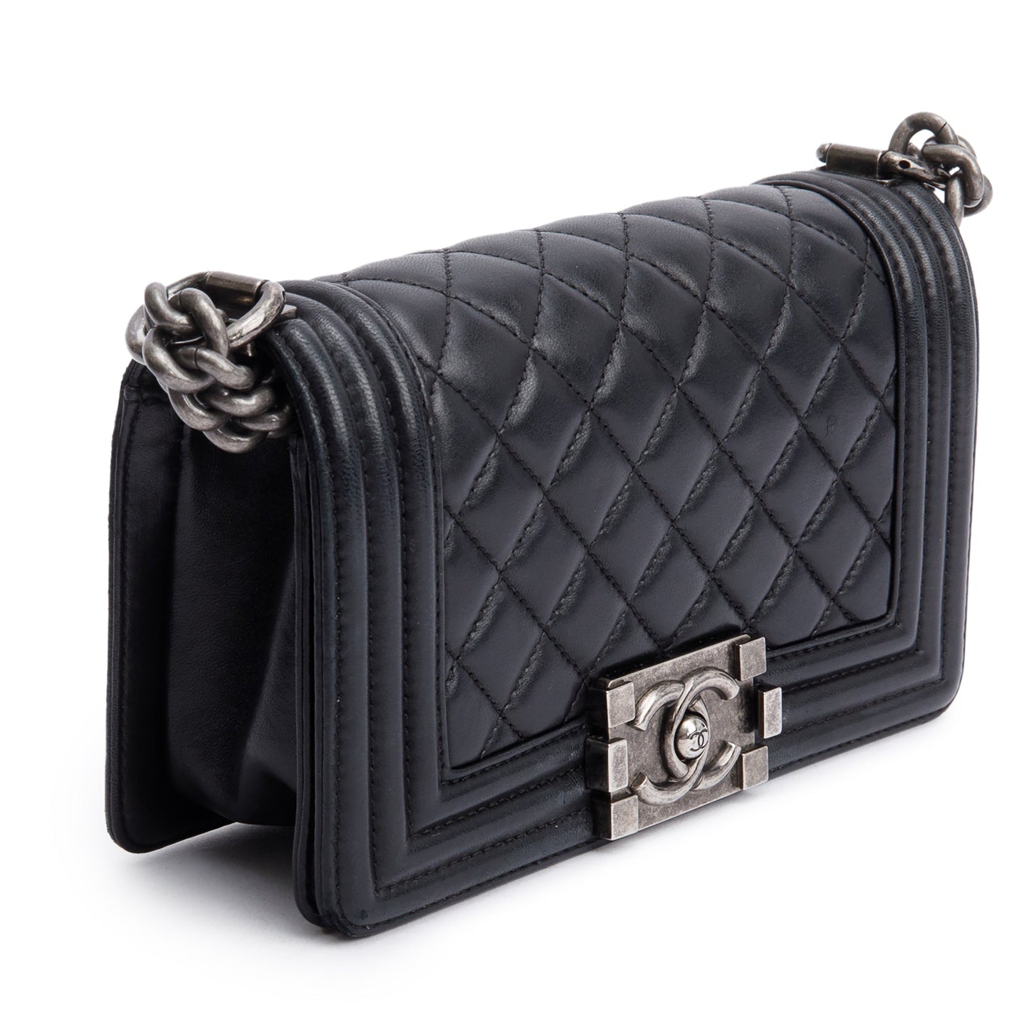 Chanel Black Quilted Lambskin Leather Small Boy Bag