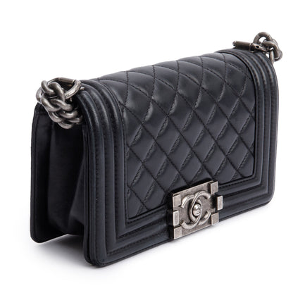 Chanel Black Quilted Lambskin Leather Small Boy Bag