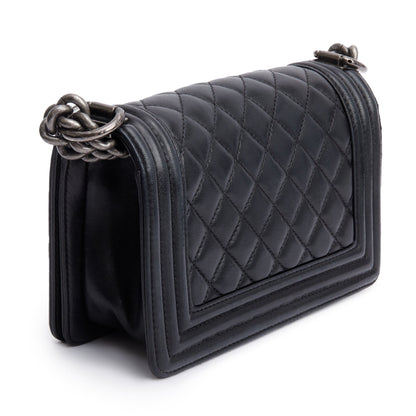 Chanel Black Quilted Lambskin Leather Small Boy Bag