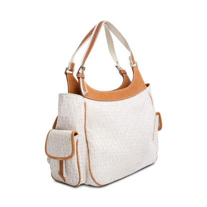 Christian Dior White Diorissimo Tan Leather Multi-Pocket Tote
