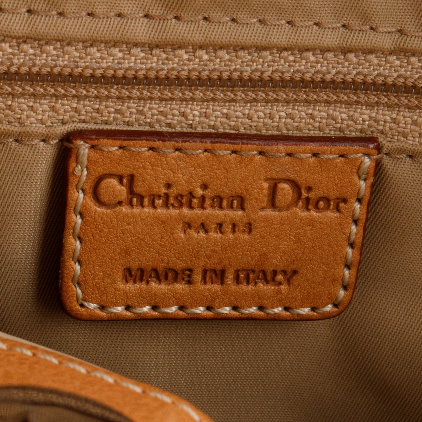 Christian Dior White Diorissimo Tan Leather Multi-Pocket Tote