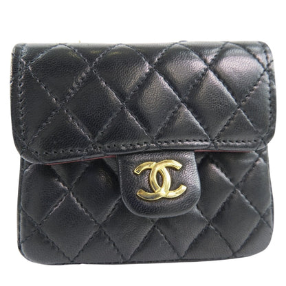 CHANEL Waist bag lambskin black Rare vintage Micro Matrasse Chain pochette Women