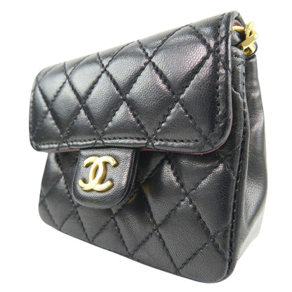 CHANEL Waist bag lambskin black Rare vintage Micro Matrasse Chain pochette Women