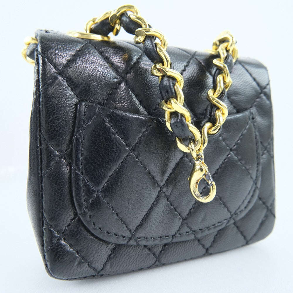 CHANEL Waist bag lambskin black Rare vintage Micro Matrasse Chain pochette Women